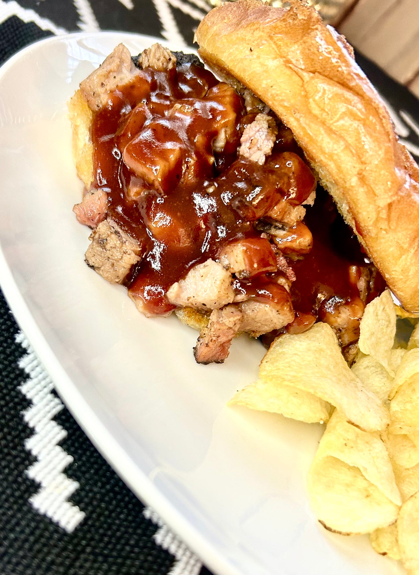 Chopped Smoked Brisket Sandwich & Chips